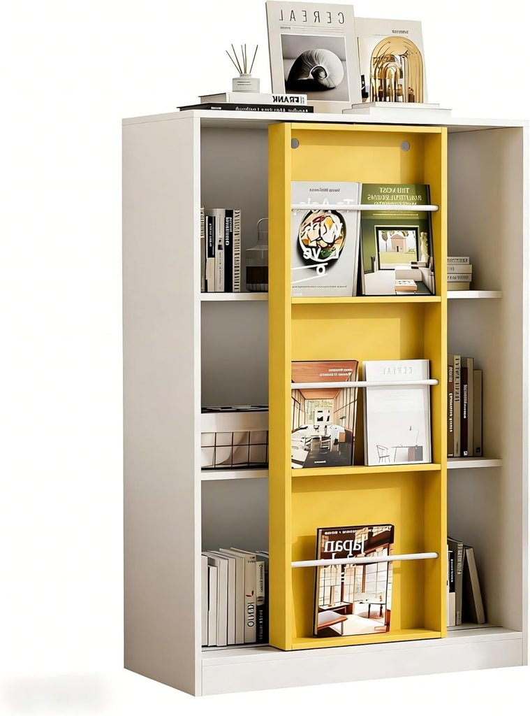 Bookshelf 6-Cube Storage Cabinet Bookcase with Sliding Storage Door Wooden Toy Organizer with Book Shelf for Bedroom Living Room Kids Room Playroom