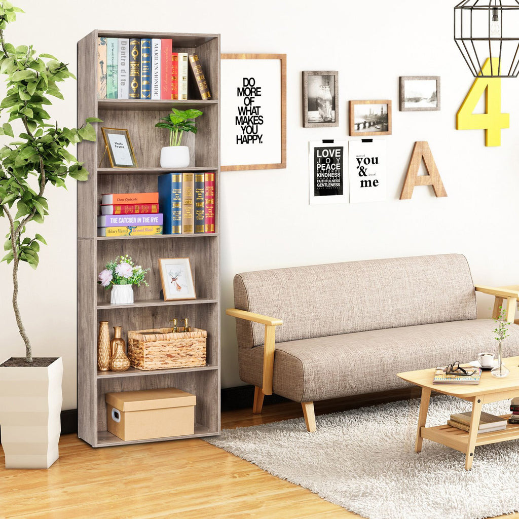 Bookshelf 70 in Height, Bookcase 6 Shelf Free Standing Display Storage Shelves Standard Organization Collection Decor Furniture for Living Room Home Office, Dark Oak