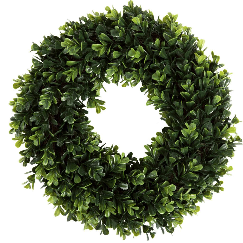 Boxwood Wreath - 12 inch Round Artificial Greenery Indoor Outdoor