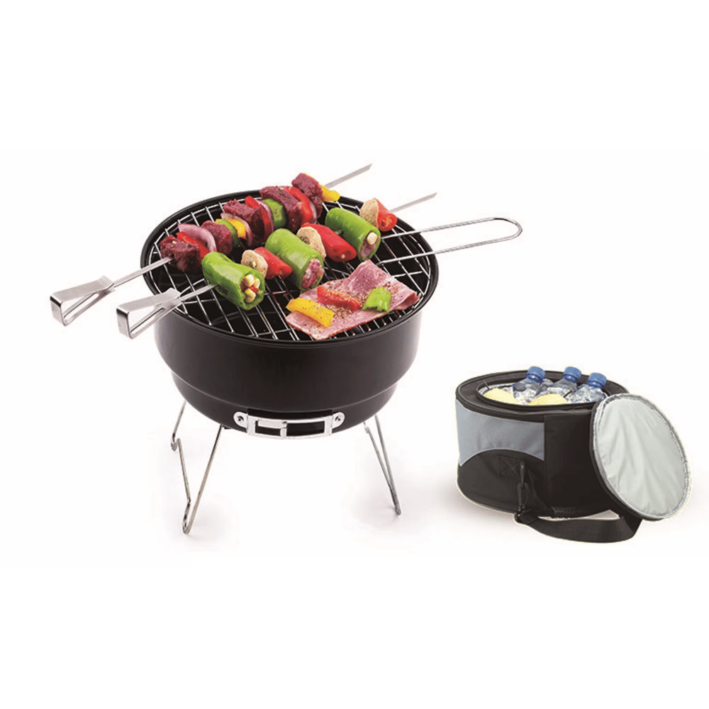 Brand 10" Portable Camping Charcoal Grill with Cooler Bag, Black, Nylon