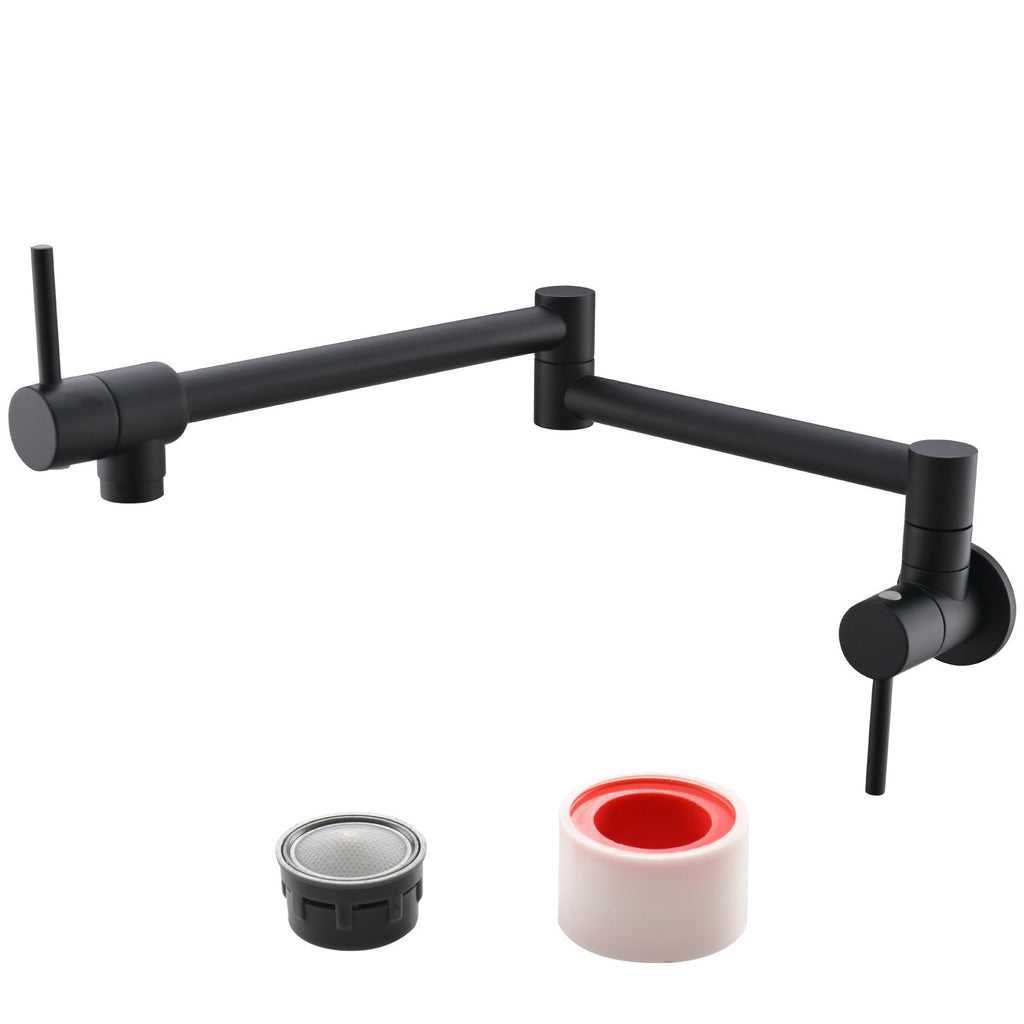 Brass Folding Faucet 1/2'NPT Wall Mount Kitchen Faucet Two Handles Cold Water Tap Black