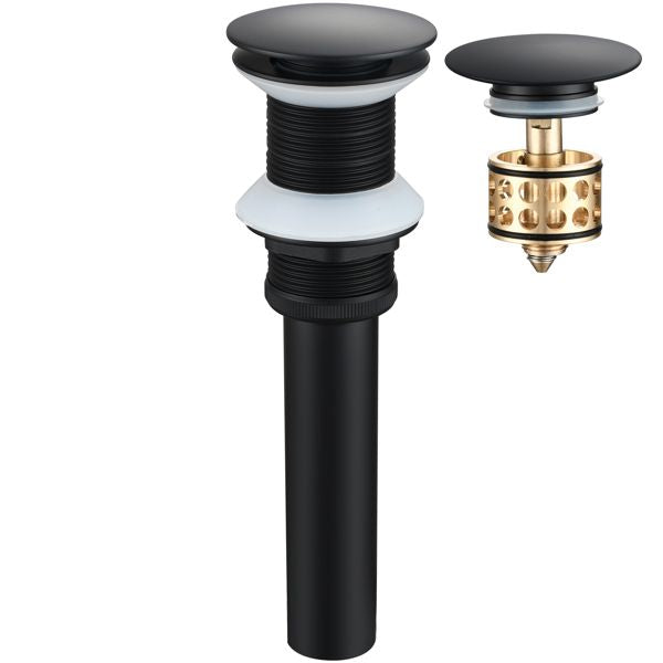 Brass Pop Up Sink Drainer without Overflow Bathroom Drain With Removable Strainer Basket Black