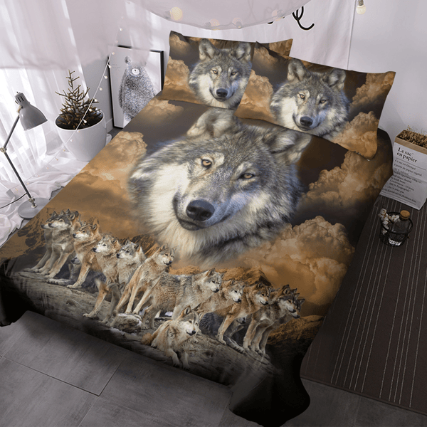 Brave wolf pack Bedding Animal leaders Duvet Cover Sets Calm under the dark clouds Bed Sets Animal lovers Themed Comforter Cover with 2 Pillowcases Twin Size(temu can only be self-picked up)