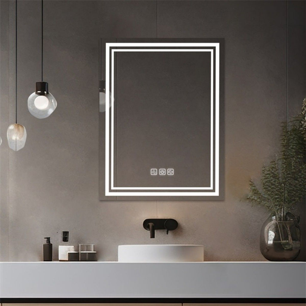 Bright LED Bathroom Mirror 36" x 28" Front Light, 5 Mins Defog, Full HD Reflected, 3 Colors Dimmable, Wall Mounted[Unable ship weekends, TK/TEMU only for pickup]