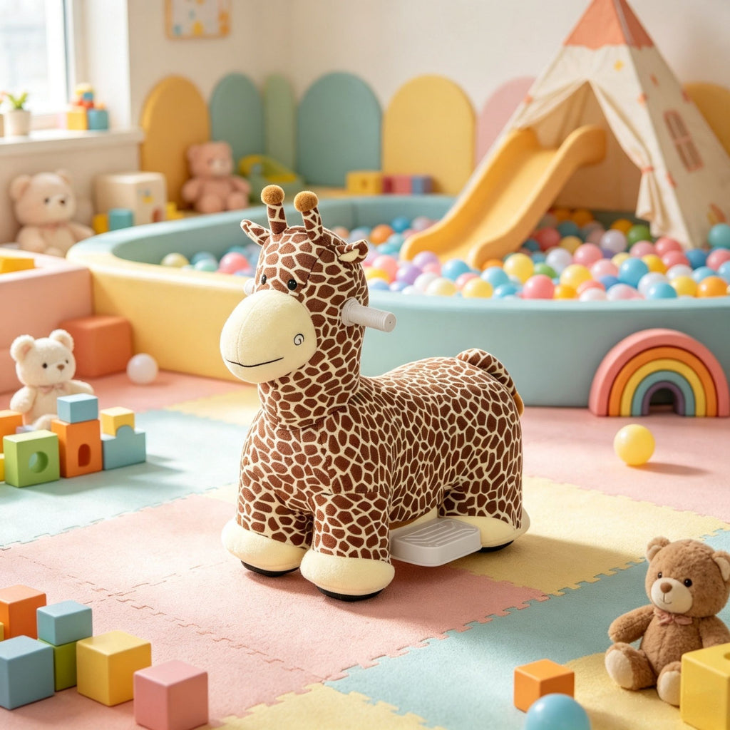 Brown 6V Battery Powered Ride On Giraffe for Outdoor Backyard Fun, Kids Ride On Toy, Washable Cover, Music, 1.5-5 Years