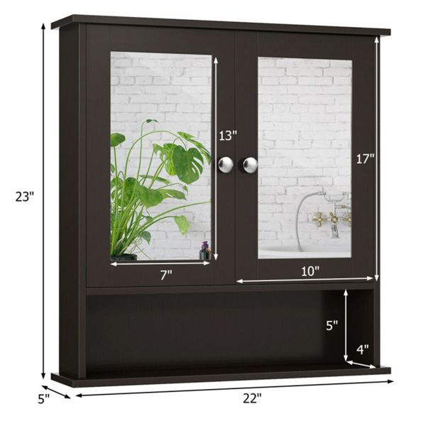 Brown bathroom cabinet with mirror