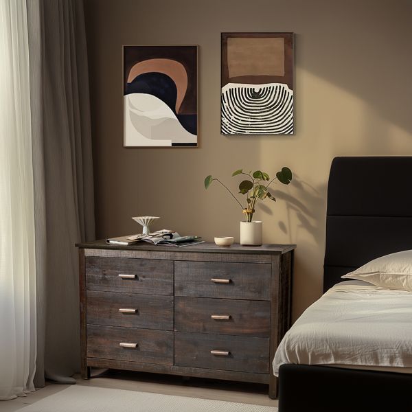 Brown MDF with solid wood veneer 120*40*80 Double row six drawer chest of drawers