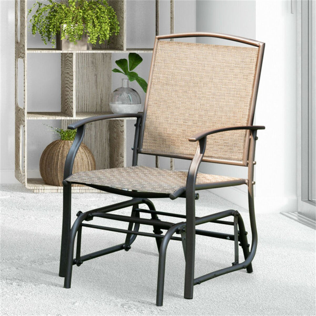 Brown Patio Swing Single Glider Chair Rocking Seating Steel Frame Garden