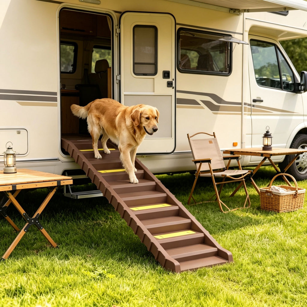 Brown Portable Dog Ramp Foldable Stairs for Medium Small Dogs to Get on Car Truck SUV