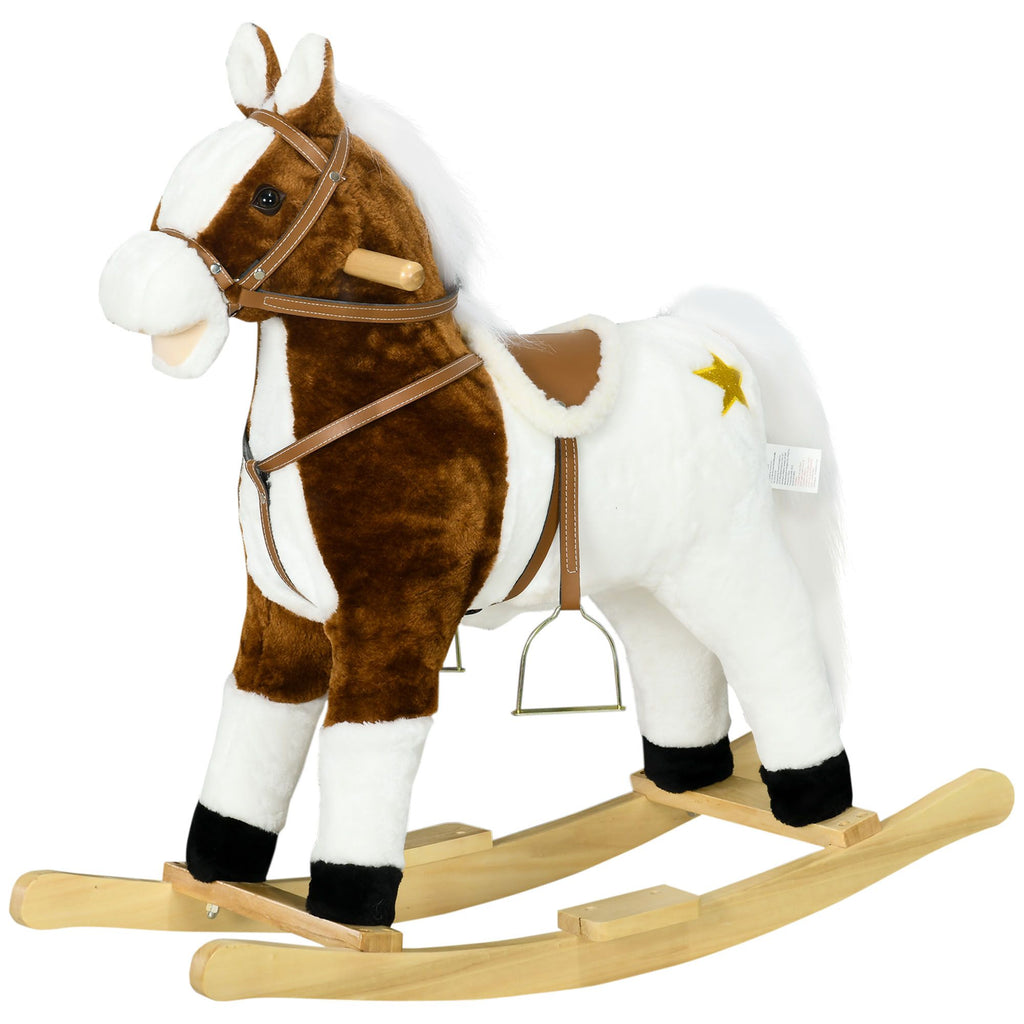 Brown Rocking Horse with Sound and Saddle, Engaging Toy for Toddlers 3-8 Years Old, Ideal Gift