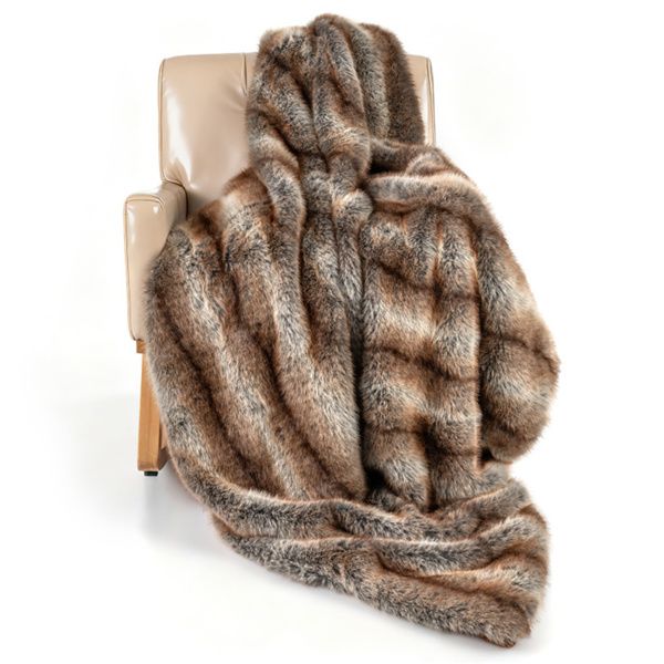 Brown Taupe 780GSM Faux Fox Fur Throw Blanket 60"x80" Double-Sided PV Fleece Lined Blanket