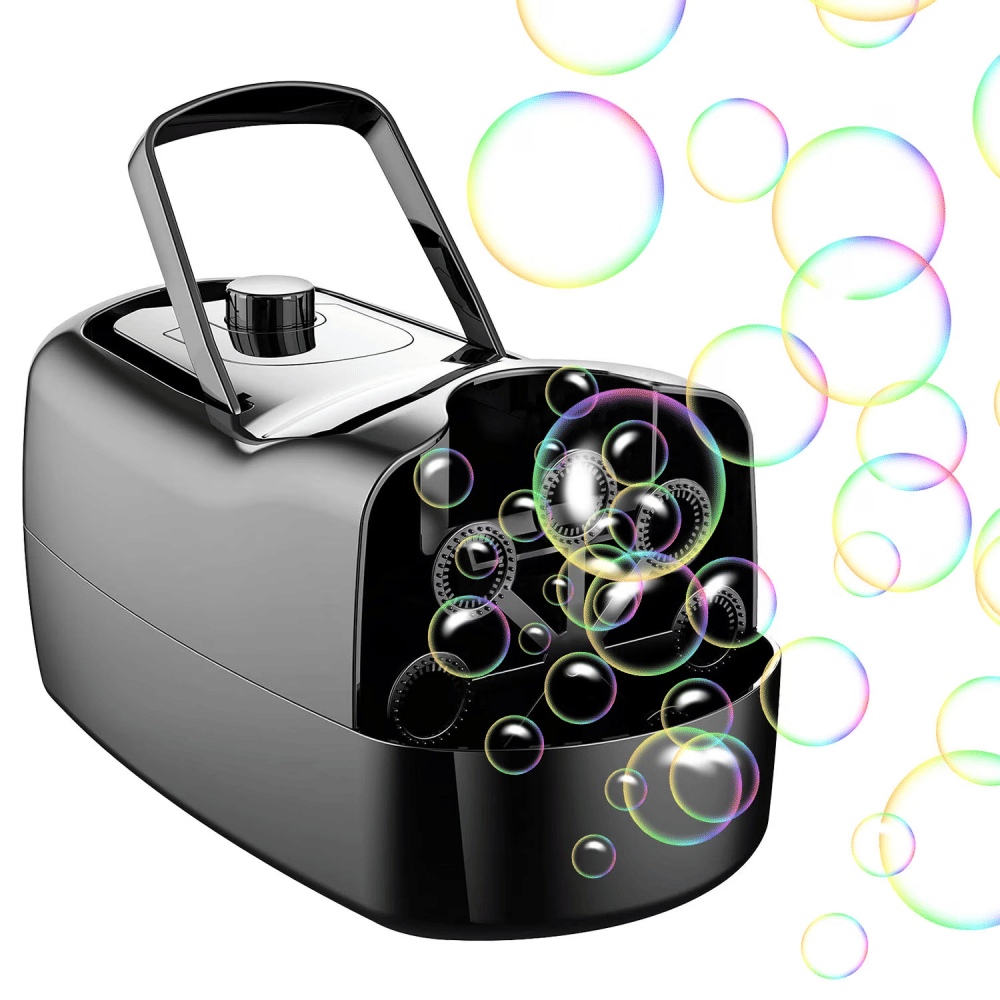 Bubble Maker Automatic Bubble Blower Portable Bubble Blowing Machine with 2 Speeds Handle 3000-4000 Bubbles Per Minute Plug-In Battery Powered