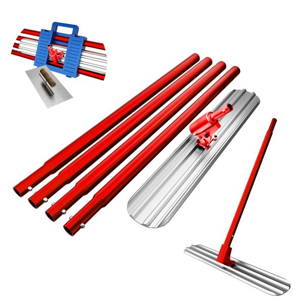 Bull Float Concrete Tools, 48''×8'' Magnesium Aluminum Alloy Concrete Float with 4 Combinable Handles, Concrete Bull Float with Carrying Toolbox,Trowel, Concrete Bull Float Kit for Finishing(Red)
