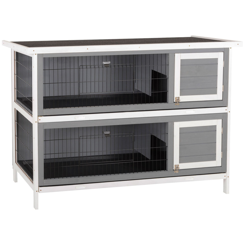 Bunny Cage Outdoor, 54" 2-Level Wooden Cage, with Lockable Doors, Removable Tray and Waterproof Roof, for Outdoor/Indoor Dark Grey