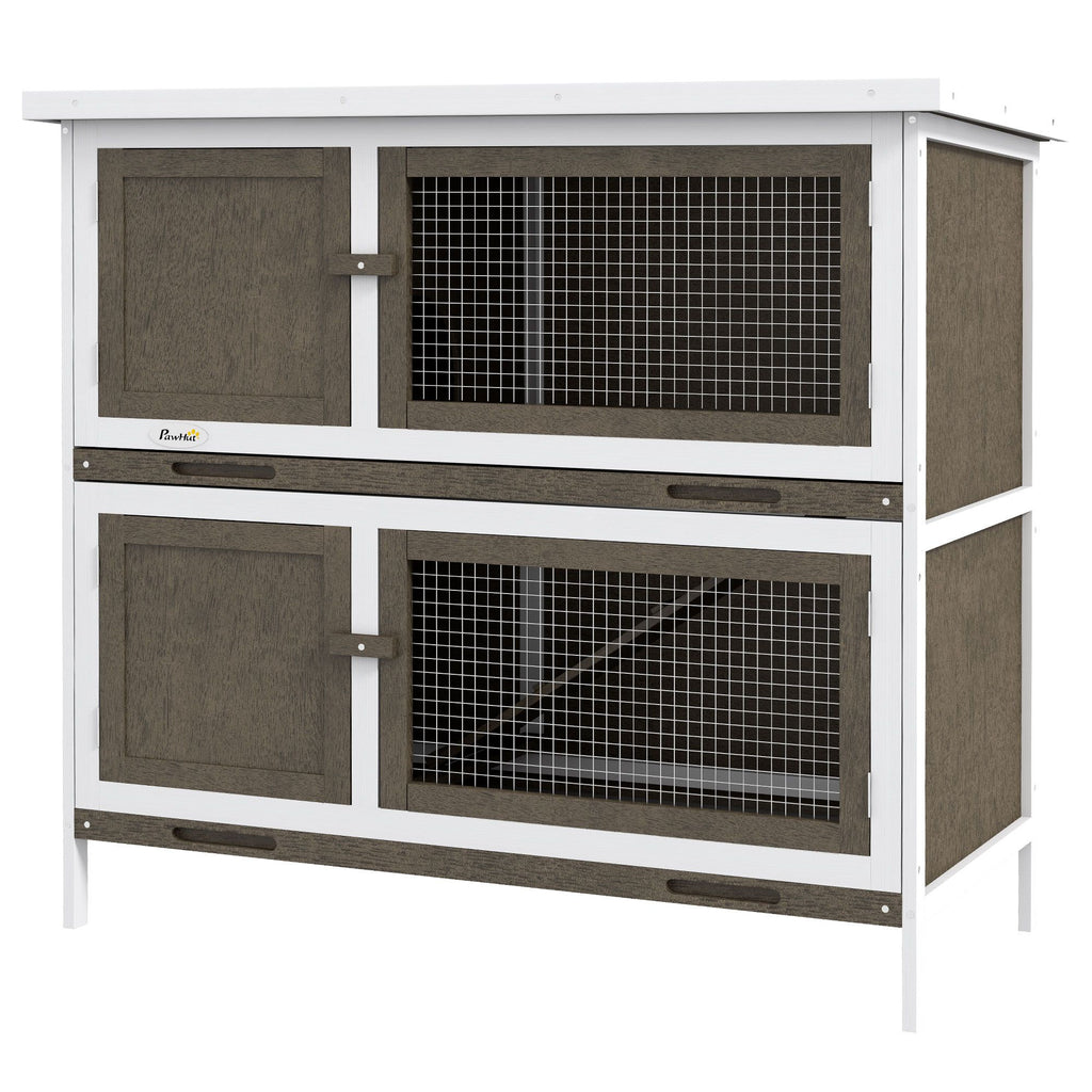 Bunny House Indoor, Wooden Hutch with Ramp for Indoor/Outdoor Use Durable Brown