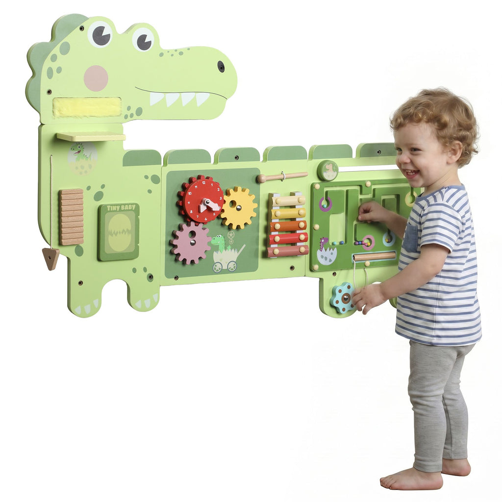 Busy Board Panels Wall-Mounted Montessori Sensory Toys Sensory Wall MDF 87 x 52 x 5.5 cm Dinosaur, Green