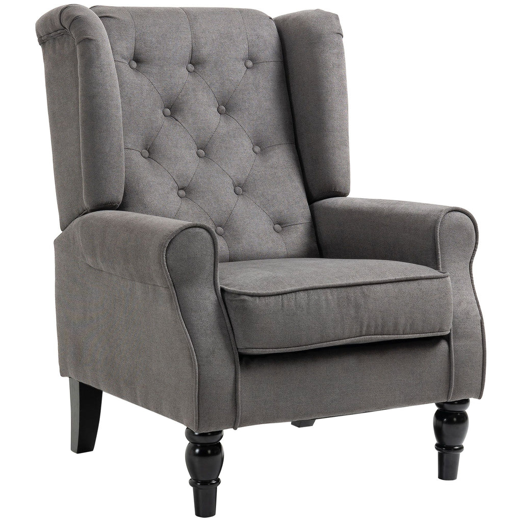 Button-Tufted Accent Chair Dark Gray with Round Armrests & Wood Legs for Living Room