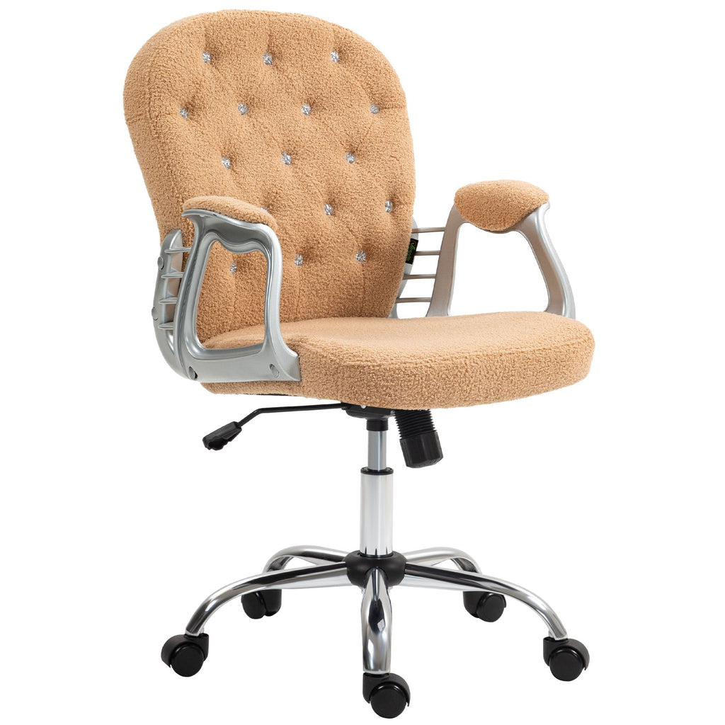 Button Tufted Desk Chair, Home Office Chair with Padded Armrests, Adjustable Height and Swivel Wheels, Dark Brown