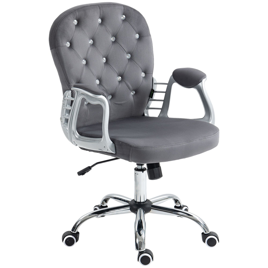 Button Tufted Desk Chair, Home Office Chair with Padded Armrests, Adjustable Height and Swivel Wheels, Dark Gray