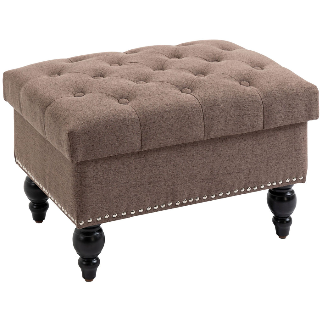 Button-Tufted Fabric Storage Ottoman Bench with Removable Lid, Wood Legs, Dual-Purpose Coffee Table & Footrest