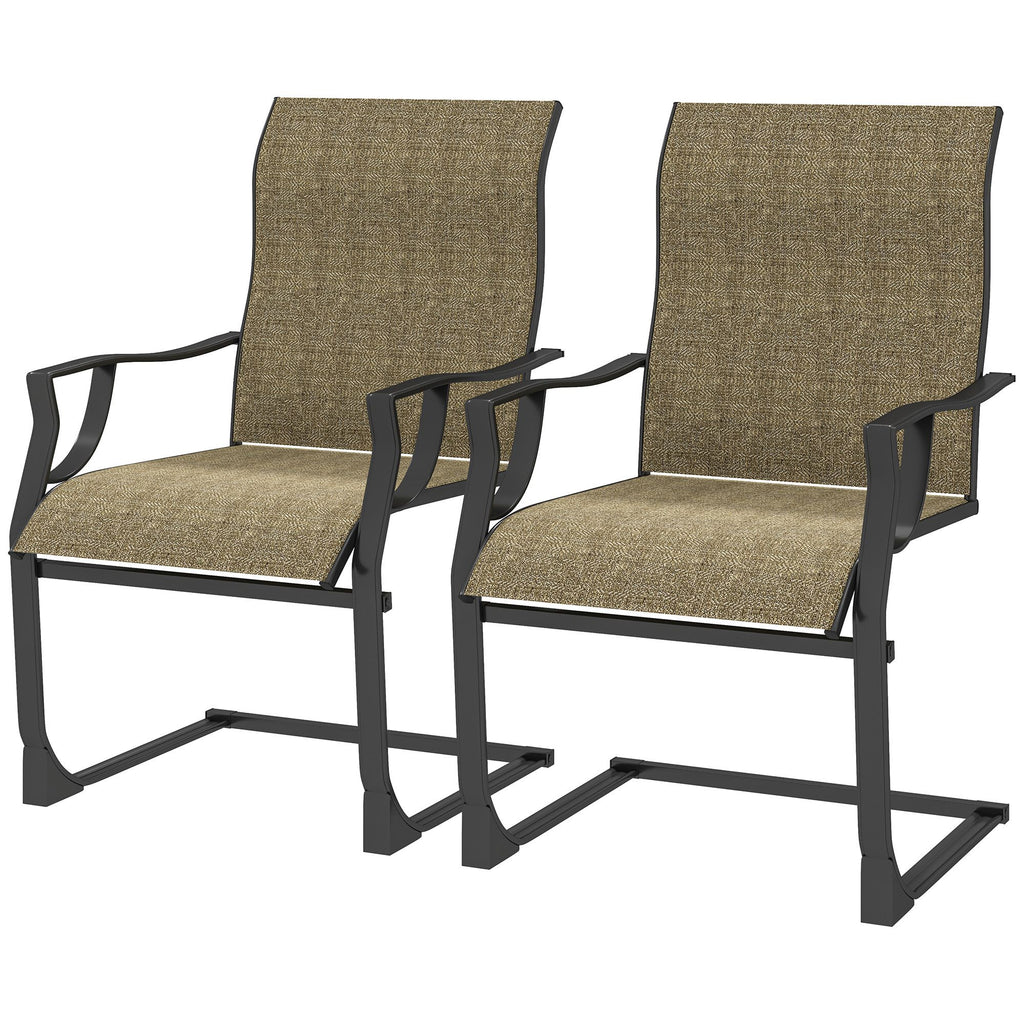 C Spring Patio Dining Chairs Set of 2 with High Backrest, Armrest, Breathable Fabric & Metal Frame, 256LBS, Light Brown