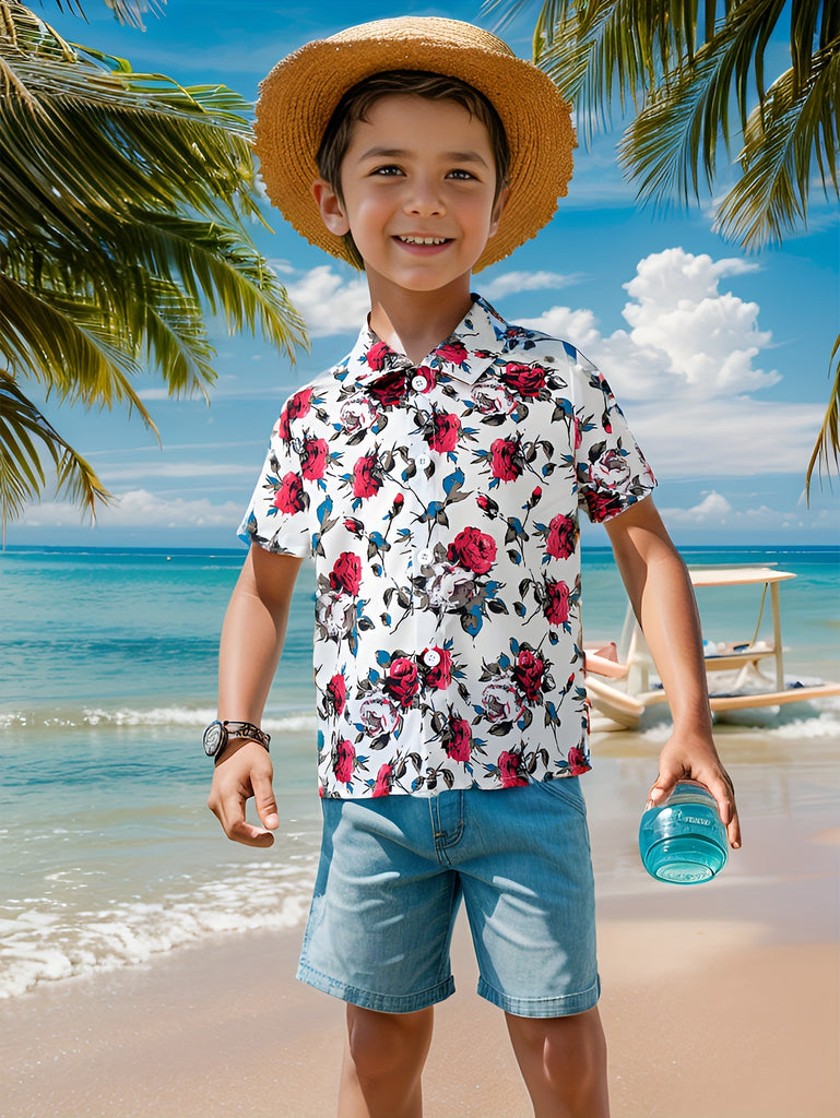 Boy's Hawaiian Shirts Button Down Short Sleeve Beach Shirts Summer Casual Aloha Shirts