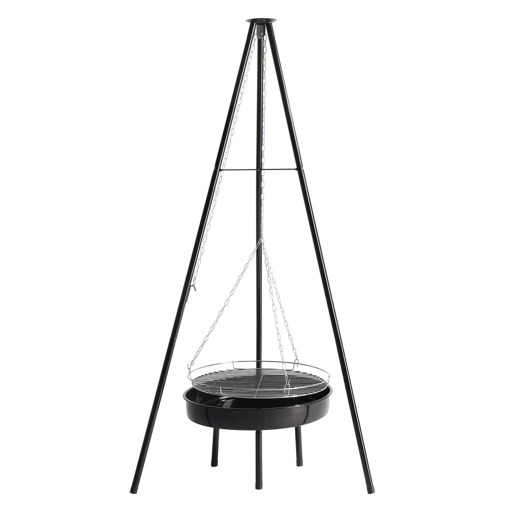 Campfire Tripod Grill, Adjustable Height BBQ Grill Grate with Fire Bowl for Outdoor Camping BBQ, Black