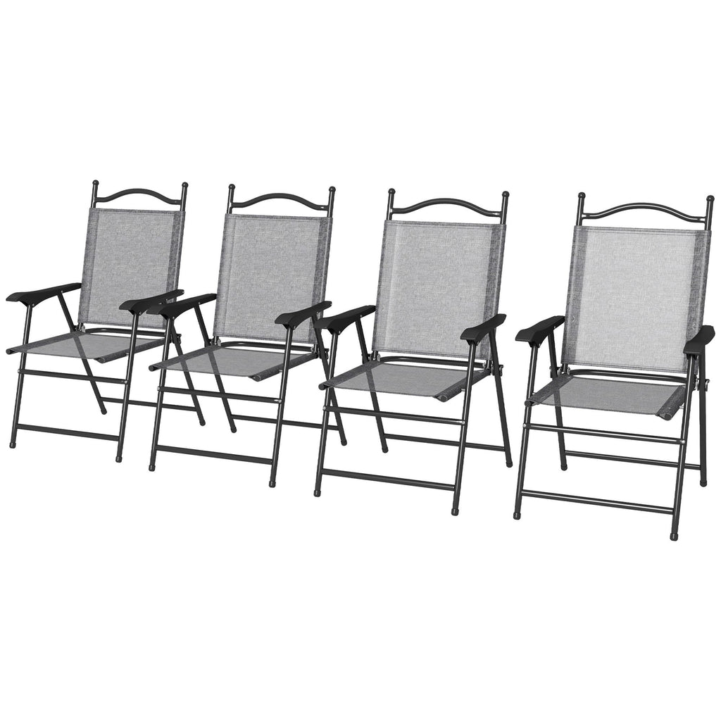 Camping Chairs Set: Portable, Folding, 4 Gray Mesh, Armrests, Outdoor Lawn Comfort & Easy Transport|