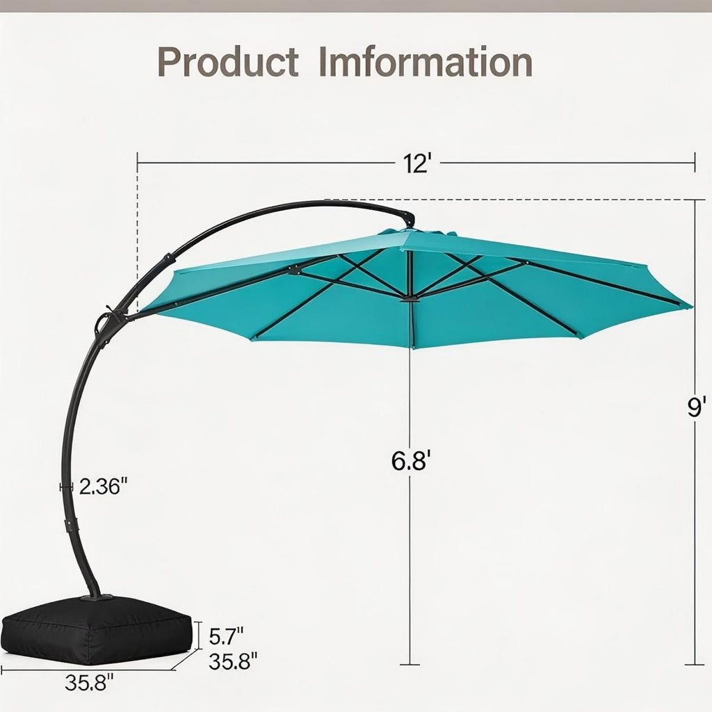 Cantilever Patio Umbrella 12ft Offset Cantilever Patio Umbrella With Base Included Large Round Aluminum Outdoor Umbrella 360 Rotation Infinite Tilt, Heavy Duty Frame For Deck Pool