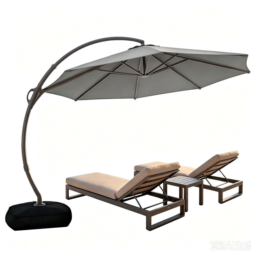 Cantilever Patio Umbrella 12ft Offset Cantilever Patio Umbrella With Base Included Large Round Aluminum Outdoor Umbrella 360 Rotation Infinite Tilt, Heavy Duty Frame For Deck Pool