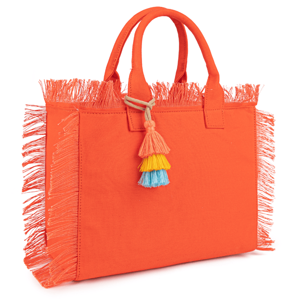 Canvas Tote Bag for Women with Tassel, Shoulder Bag Top Handle handbag with Zipper Closure for Work Travel Beach Gym Shopping-Orange