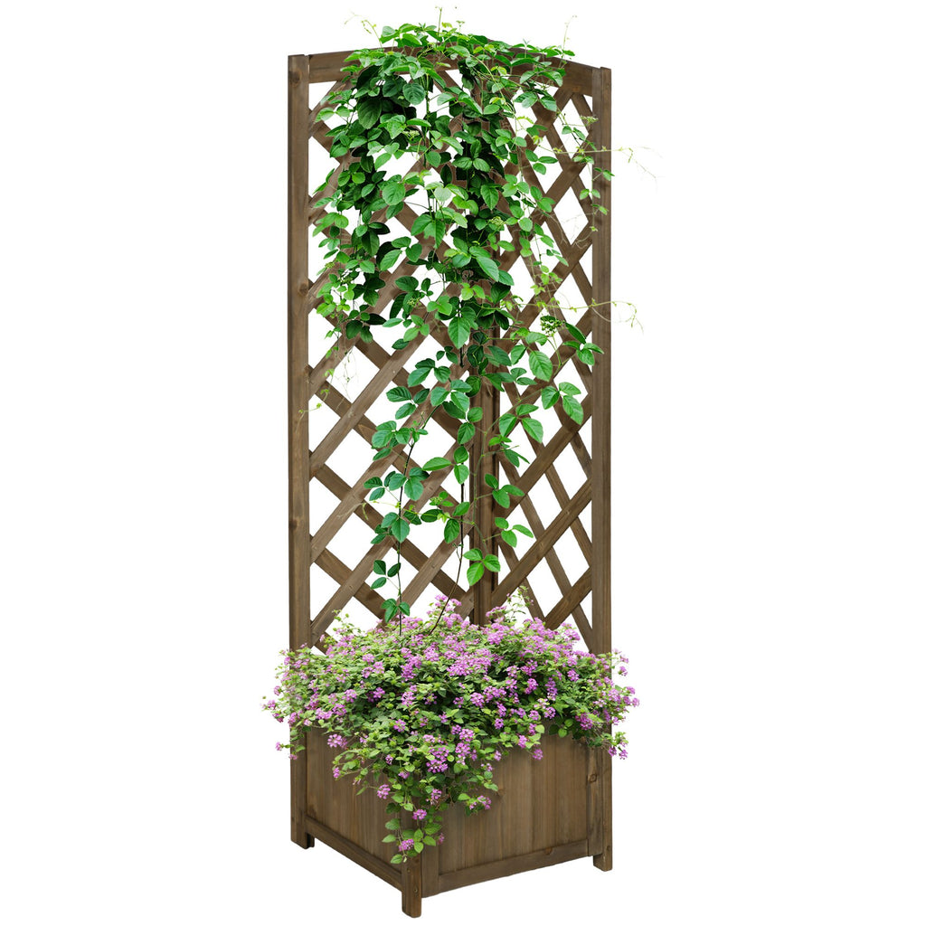 Carbonized Wooden Raised Garden Bed with Trellis for Climbing Plants Vegetables
