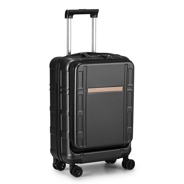 Carry on Luggage 22 X 14 X 9 Airline Approved, ABS+PC 20 Inch Luggage with Front Compartment, Double Spinner Wheels, TSA Lock, Black Color
