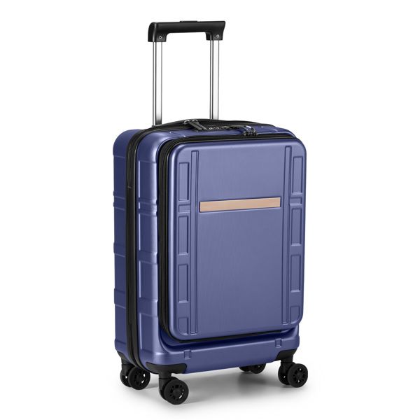 Carry on Luggage 22 X 14 X 9 Airline Approved, ABS+PC 20 Inch Luggage with Front Compartment, Double Spinner Wheels, TSA Lock, Blue Color