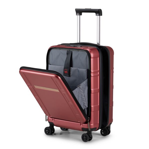 Carry on Luggage 22 X 14 X 9 Airline Approved, ABS+PC 20 Inch Luggage with Front Compartment, Double Spinner Wheels, TSA Lock, Wine Red Color