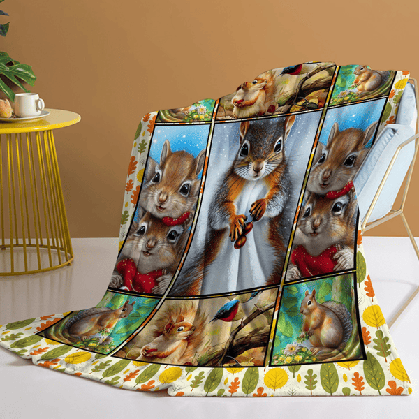 Cartoon Squirrel Flannel Blanket - Soft, Scenic, Lightweight, Suitable for Sofa, Office, Bed, Nature, Travel - Multi-functional Four-season Gift, Variety 60*80 (temu can only be self-picked up)