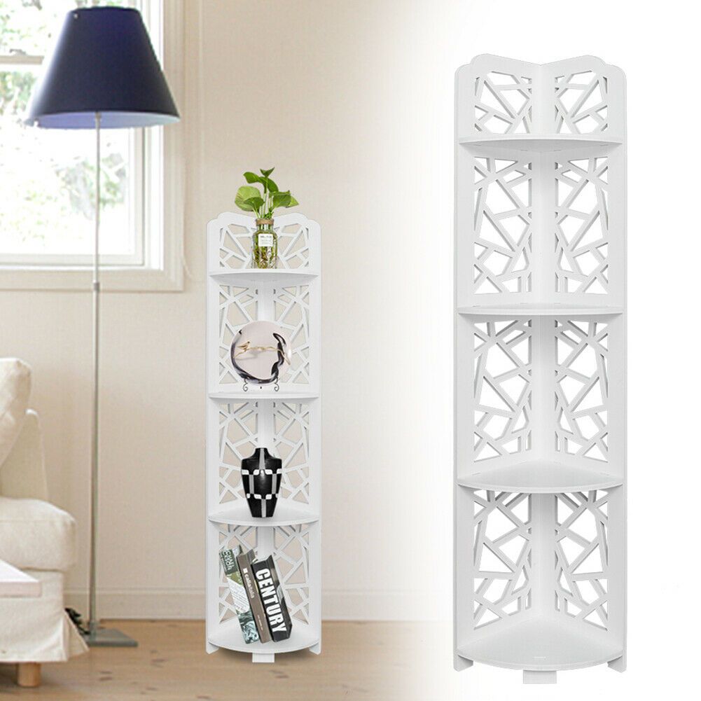 Carving Style Waterproof 120-Degree Angle 4 Layers Bathroom Cabinet Shelf White