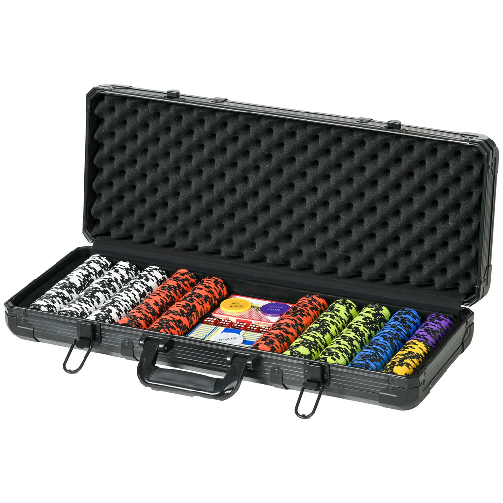 Casino Poker Chips Set 500PCs 14 Gram Clay with Aluminum Case Cards Dealer Button 5 Dices