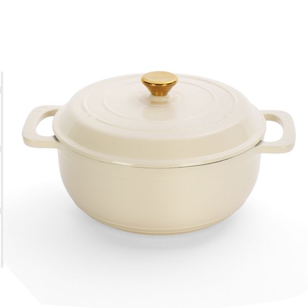Cast iron 5QT cooking pot - ceramic white - comes with two silicone gloves - Enamel pot