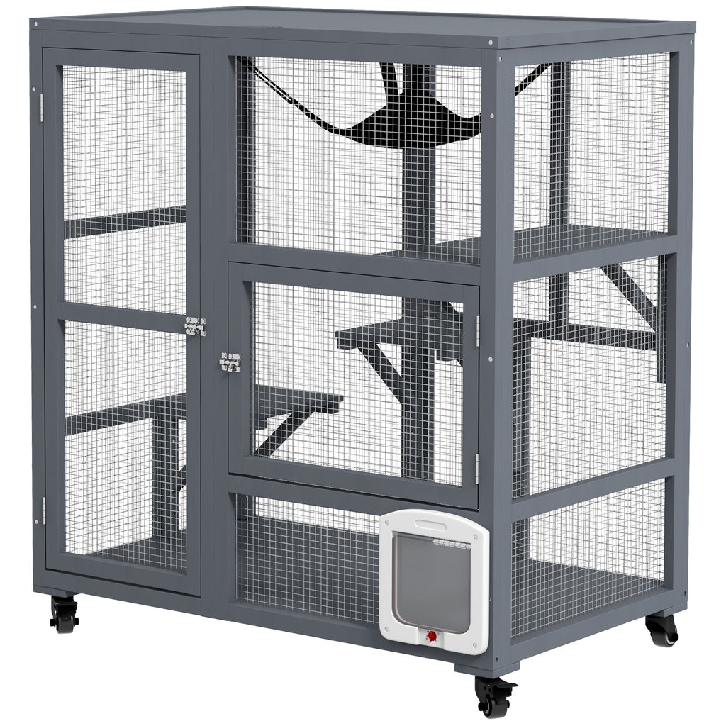 Cat House Indoor Enclosure on Wheels with Openable Top 39 Brown