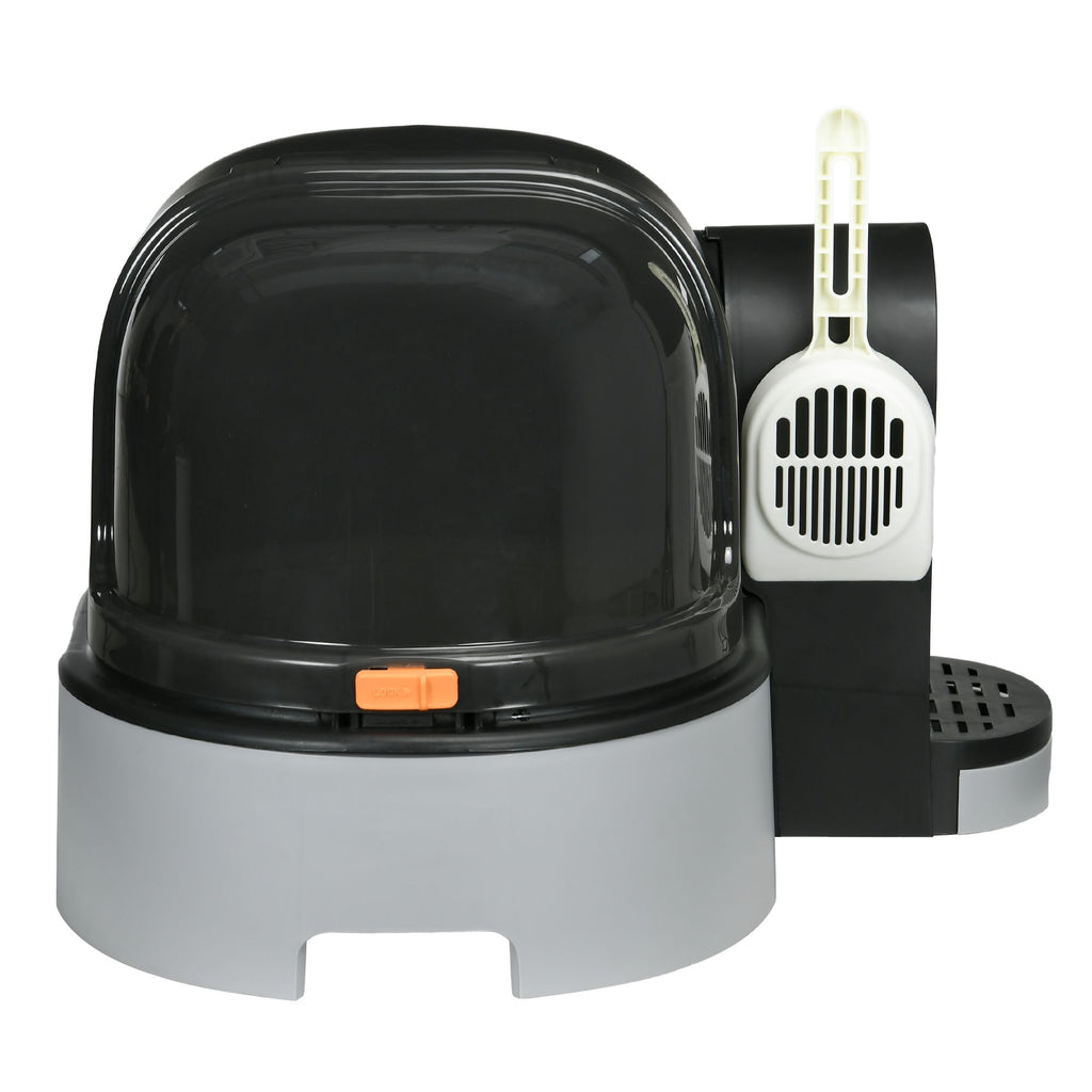Cat Litter Box Easy to Clean Open with Scoop, Gray