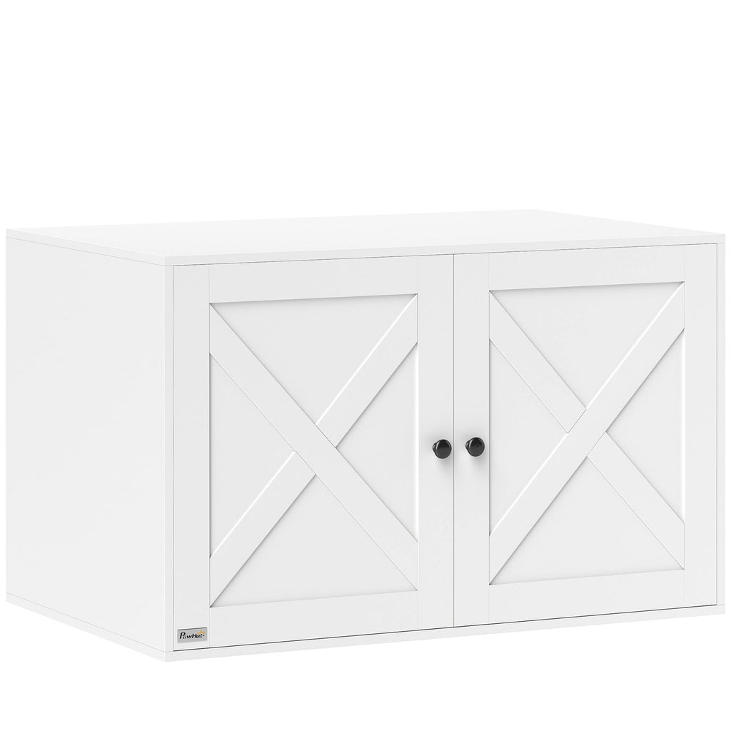 Cat Litter Box Enclosure with Barn Door, Cat Hole, 31.5" x 21" x 20", White