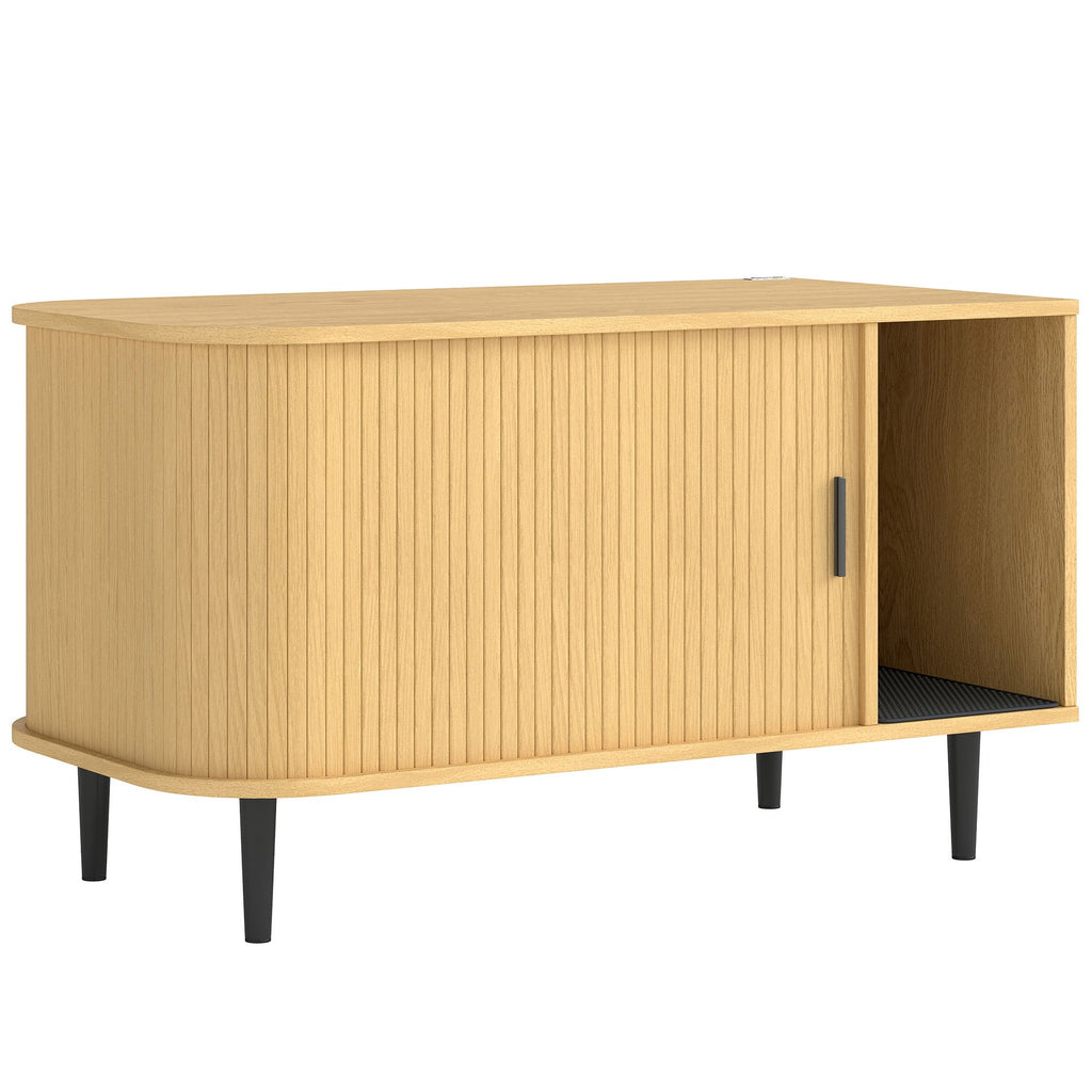 Cat Litter Box Enclosure with Sliding Door, Litter Mat, Modern Cat House, TV Stand, Side End Table for Living Room