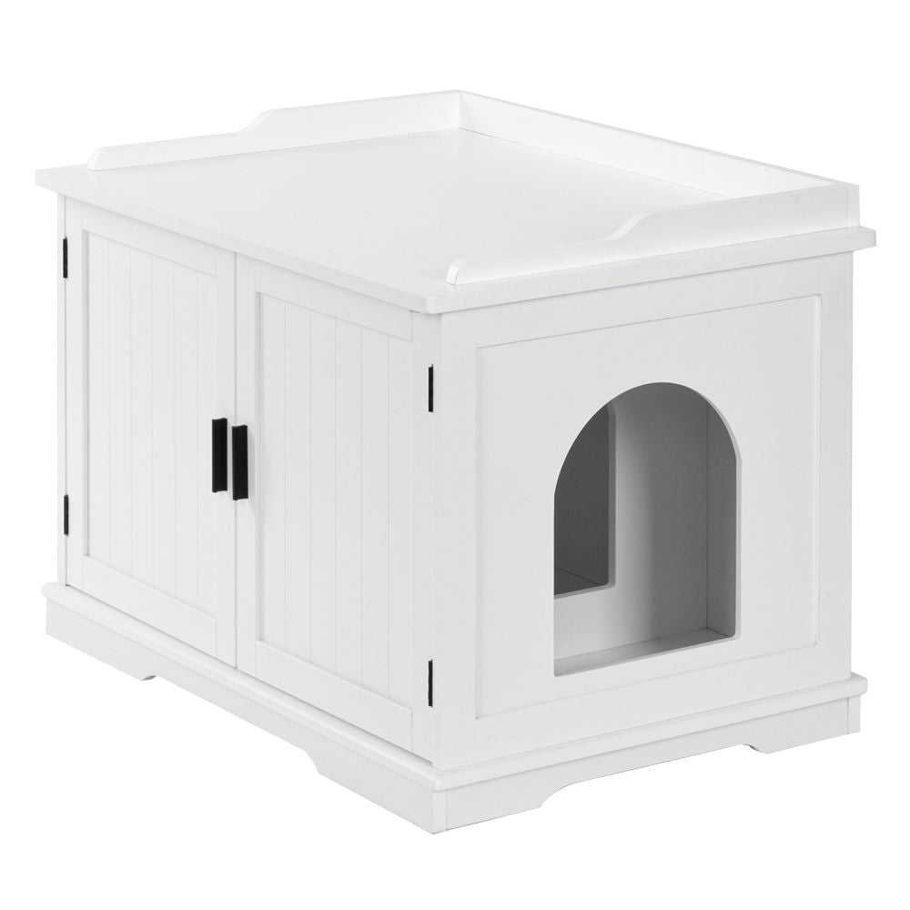 Cat Litter Box House Hidden Cabinet Extra Large Enclosure Furniture White