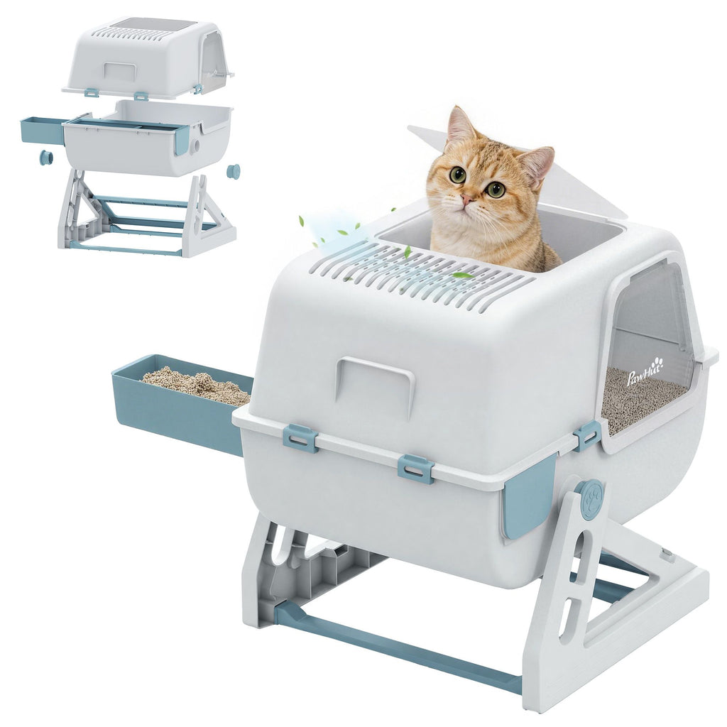 Cat Litter Box with Lid, Enclosed Cat Litter Box with Deodorization Bag & Drawer Pan, High Sides & Flip-to-Clean