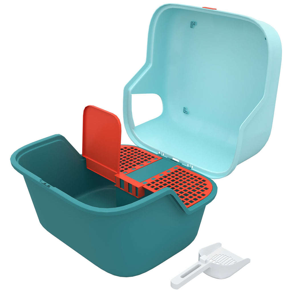 Cat Litter Box with Scoop, Easy to Clean & Openable Cover, Green