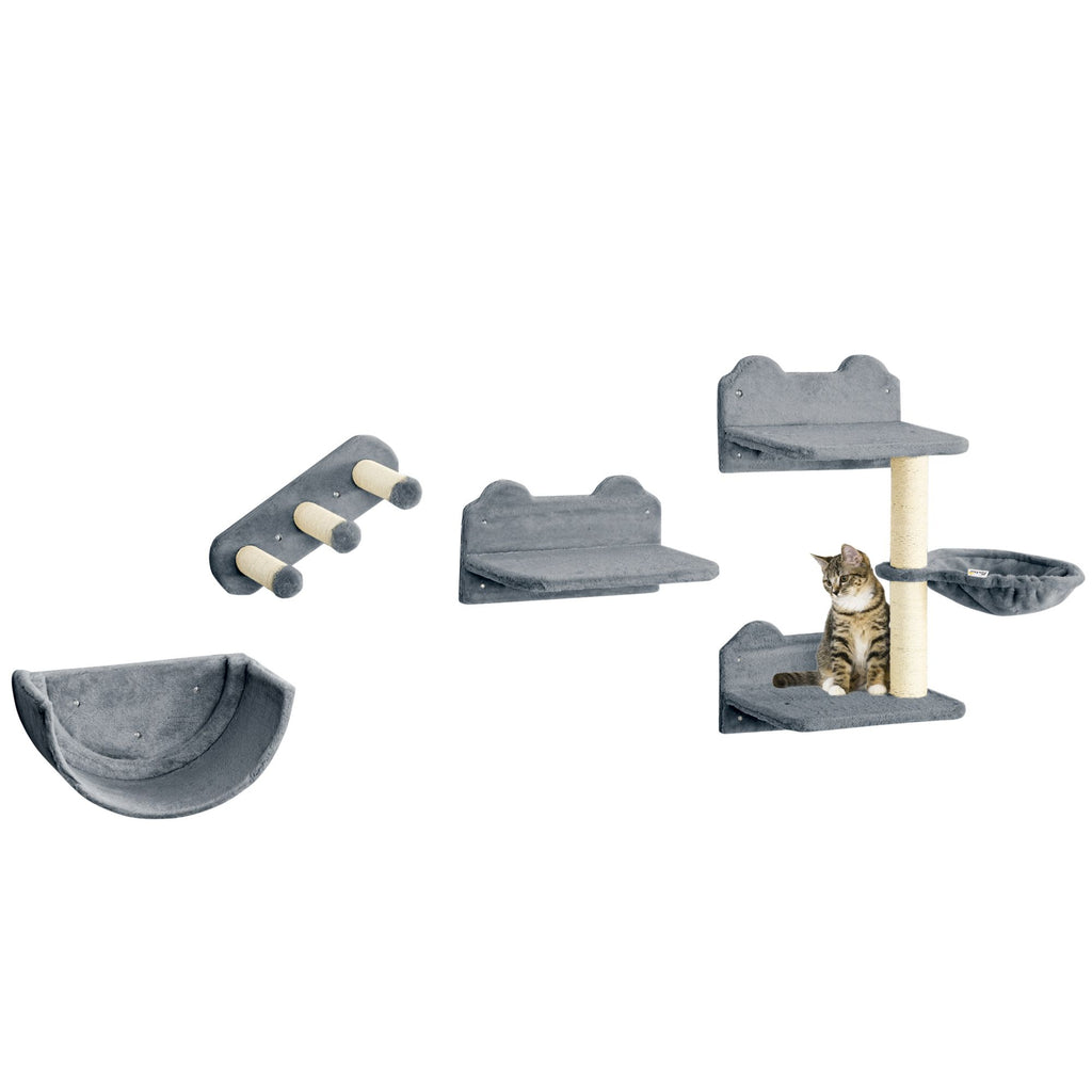 Cat Wall Shelves, with Hammock, Scratching Post, Steps, Platforms, Gray