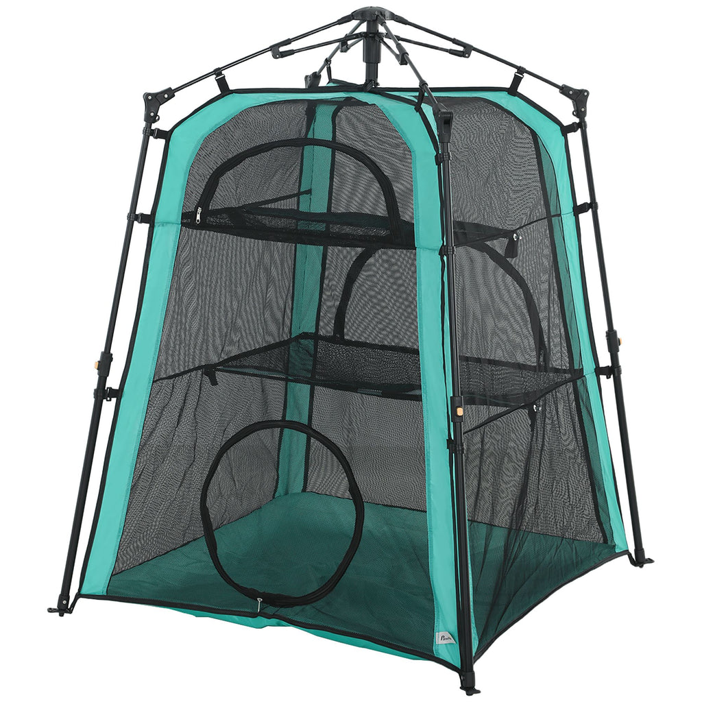 Catio Outdoor Cat Enclosure, 3-Tier Pop Up Cat Tent with Multi-Door Design, Breathable Mesh & Carry Bag, Green