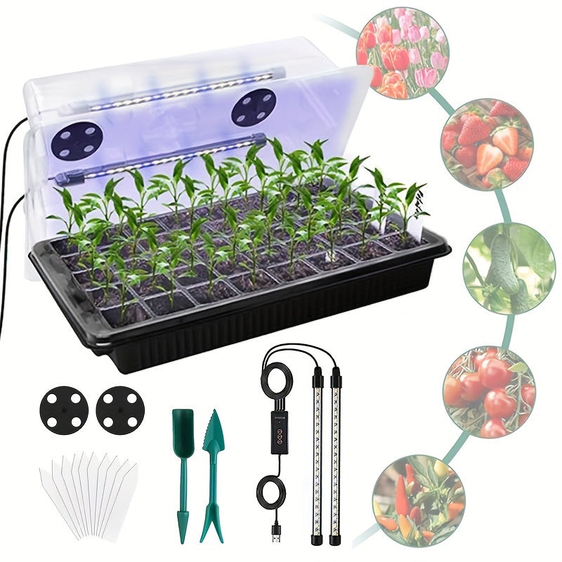 Seed Starter Tray with Grow Light, 40-Cell Seed Starter Kit, Seedling Starter Trays Kit with Humidity Domes, Automatic Timer, Adjustable Light Indoor Gardening Plant Germination Trays.