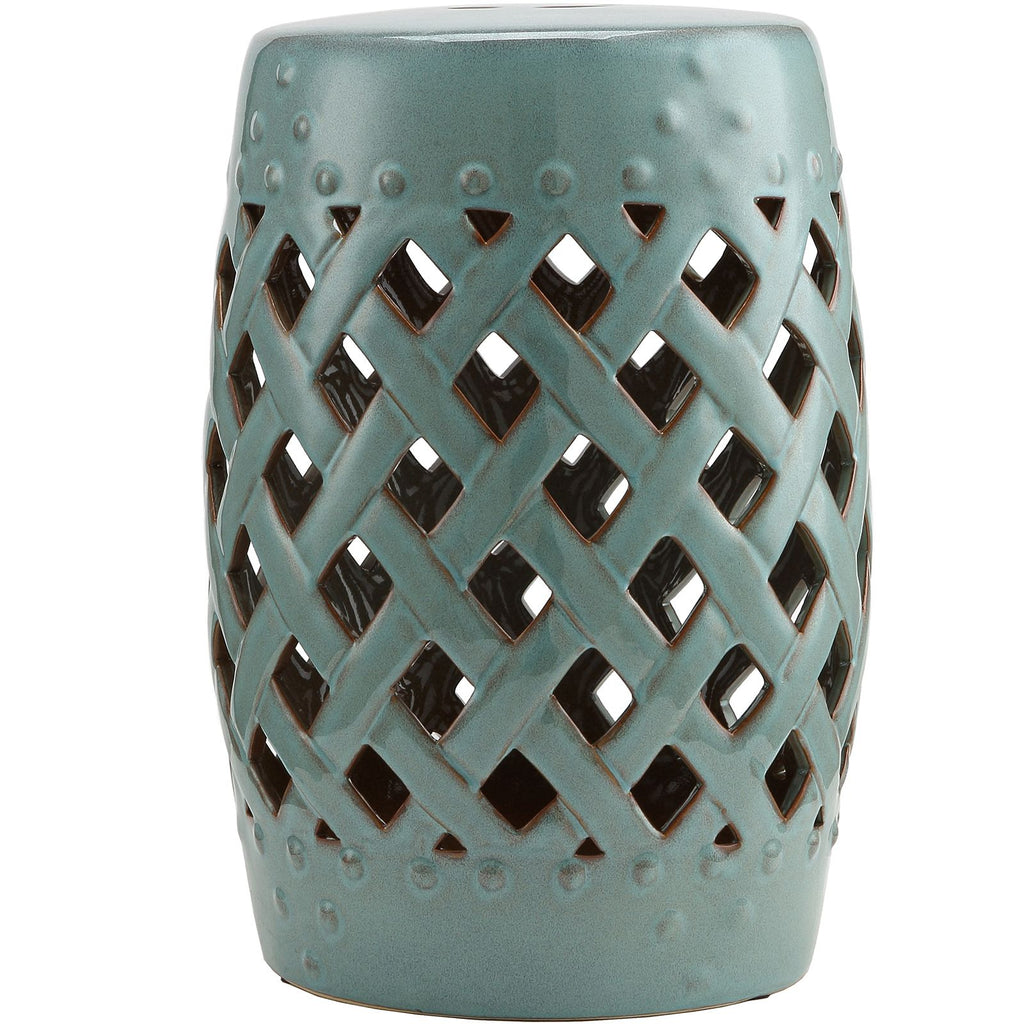 Ceramic Knotted Garden Stool, Antique Blue Side Table, Elegant Design for Outdoor Spaces